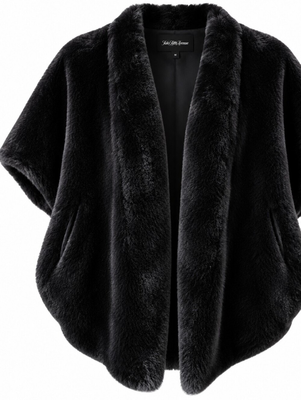 SAKS FIFTH AVENUE | Luxe Black Faux Fur Quiet Luxury Cape Jacket‎ Pockets | M